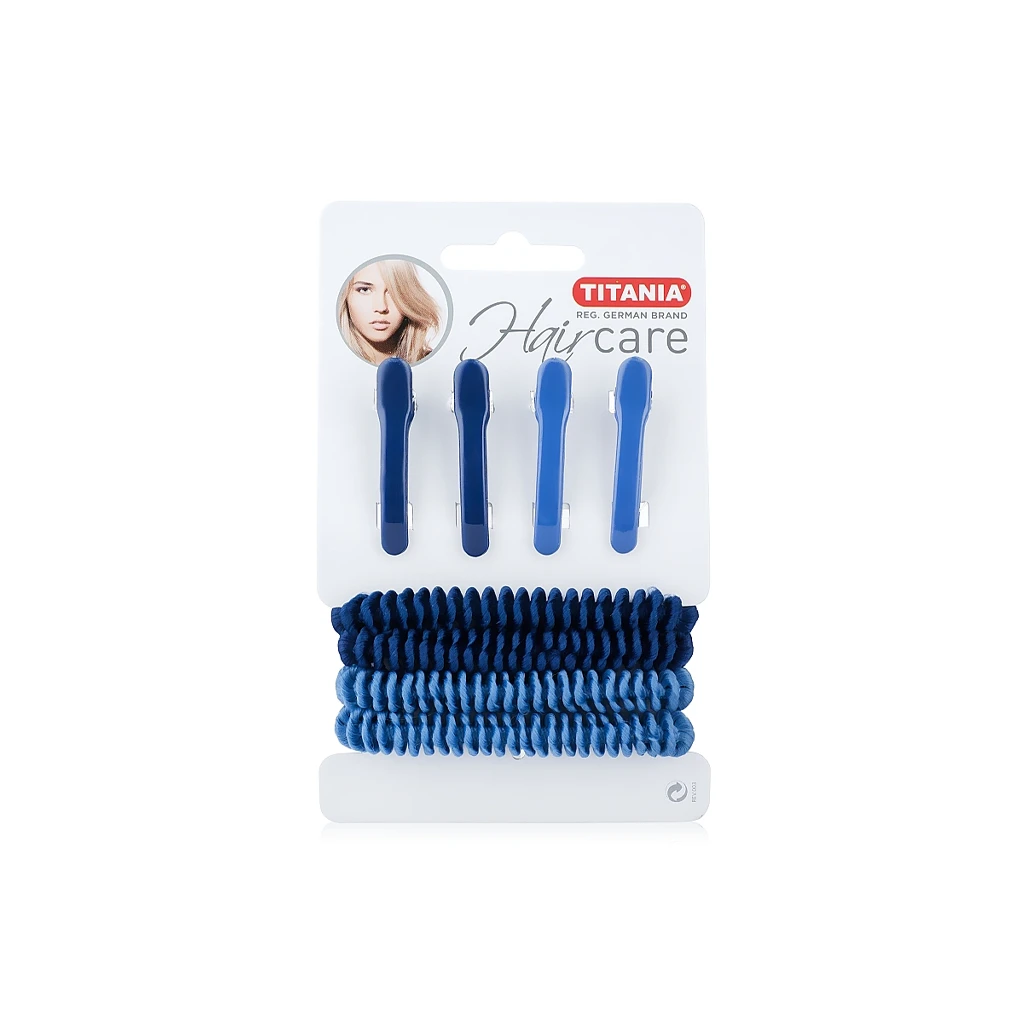 TITANIA-HAIR-CLIPS-4-PCS-AND-HAIR-RIBBONS-WITH-METAL-4-PC-BLUE AND-LIGHT-BLUE-ART-NR-8004