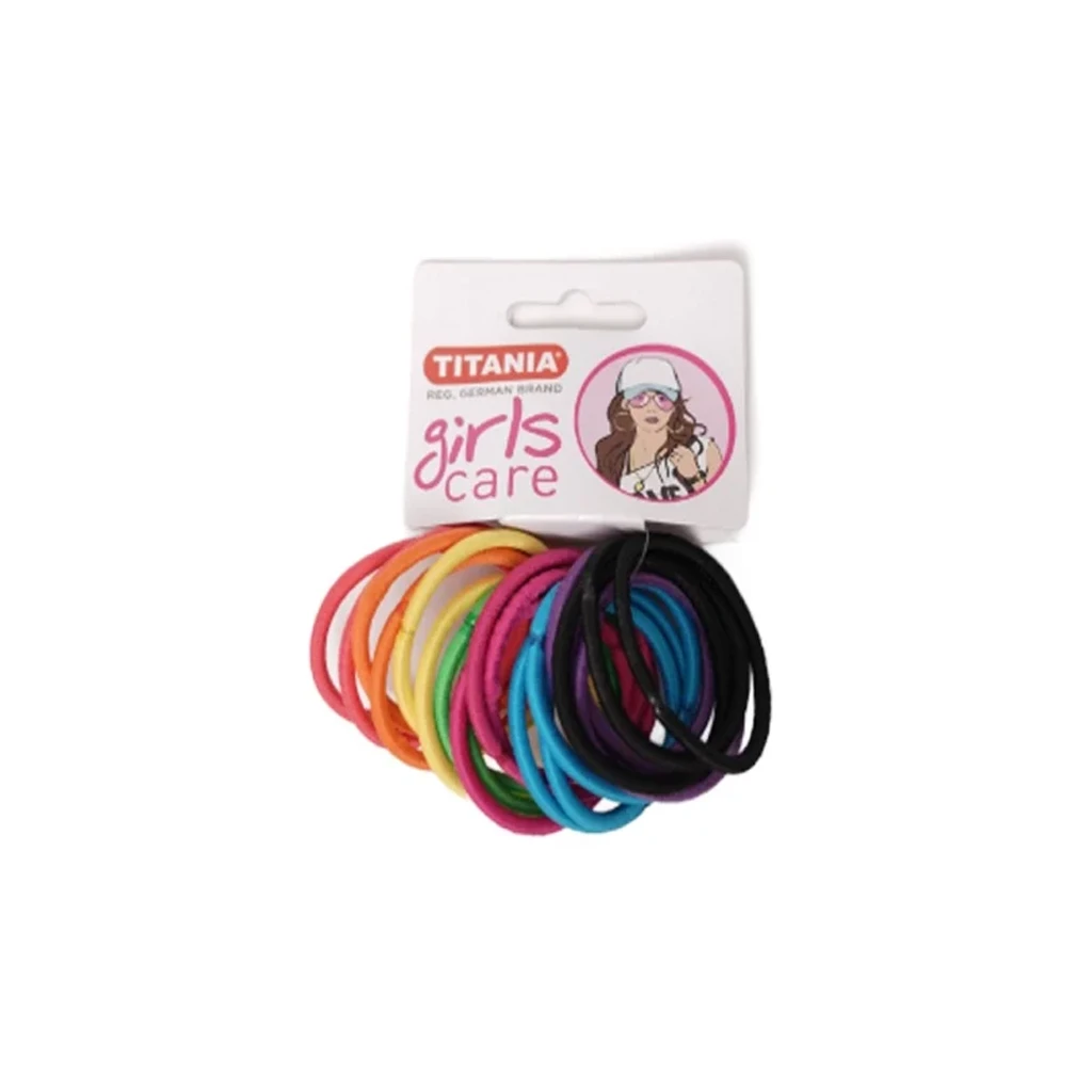 TITANIA-ELASTICS -20-PCS-RED-YELLOW-ORANGE-PINK-BLUE-GREEN-LILAC-BLACK-ART-N-7890