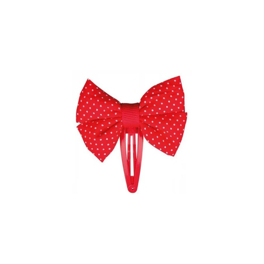 TITANIA-BOW-ON-CONTOUR-CLIP-RED-WITH-WHITE-POINTS-2-PCS-ART-NR-7909