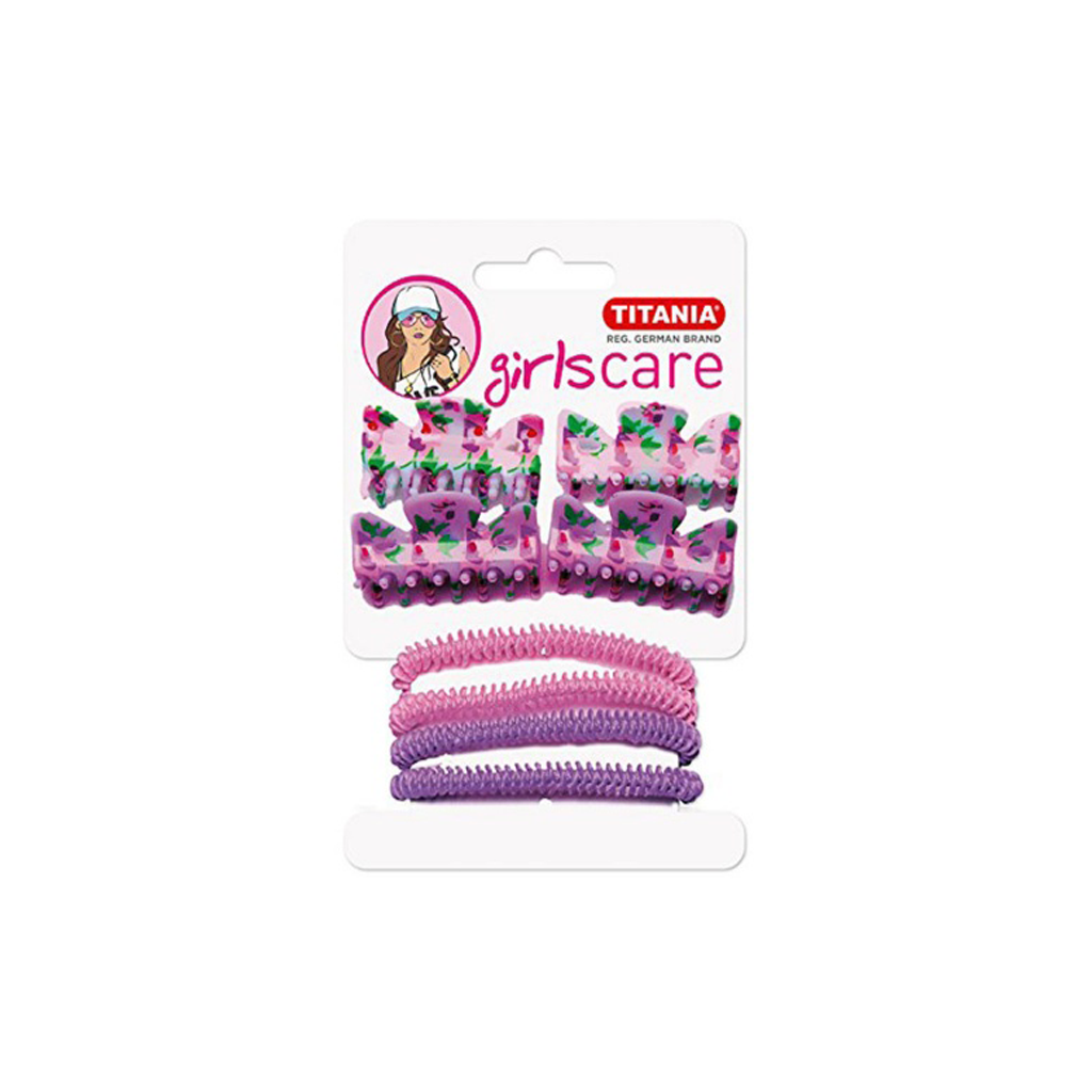 TITANIA-CLIPS-4-PCS-AND-HAIR-RIBBONS-WITH-METAL-4-PCS-ROSE-PURPLE-ART-NR-8005