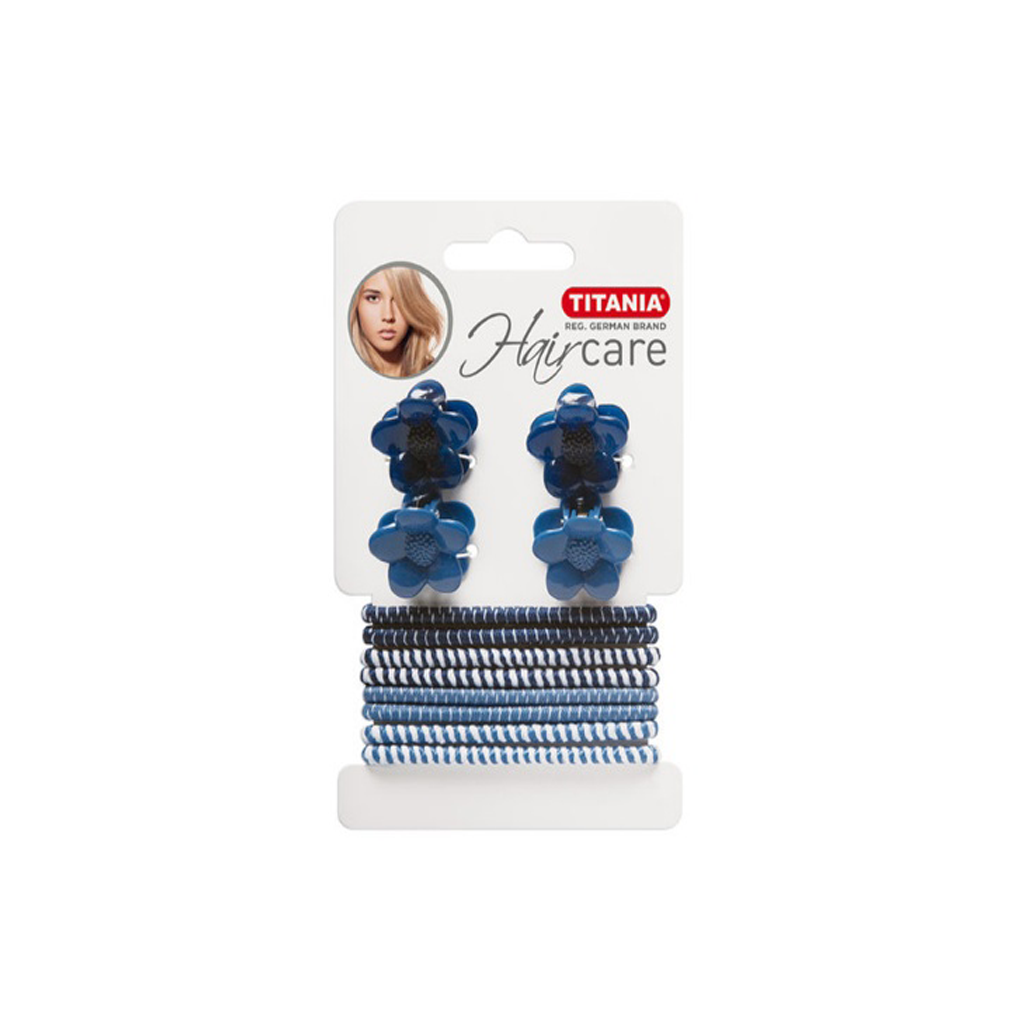 TITANIA-PRONG-CLIPS-FLOWER-4-PCS-AND-HAIR-ELASTICS-WITH-METAL-8-PCS-ART-NR-8003