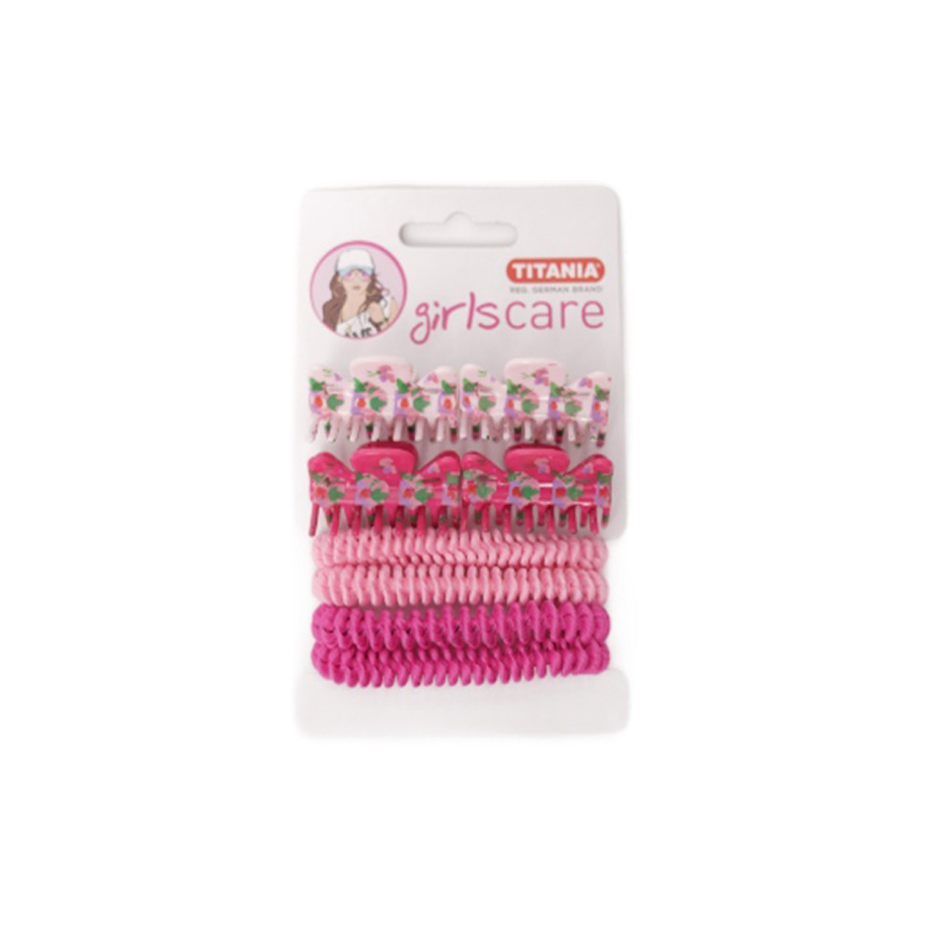 TITANIA-SECTION-CLIPS-4-PCS-AND-HAIR-RIBBONS-WITH-METAL-4-PCS-ROSE-PINK-ART-NR-8009
