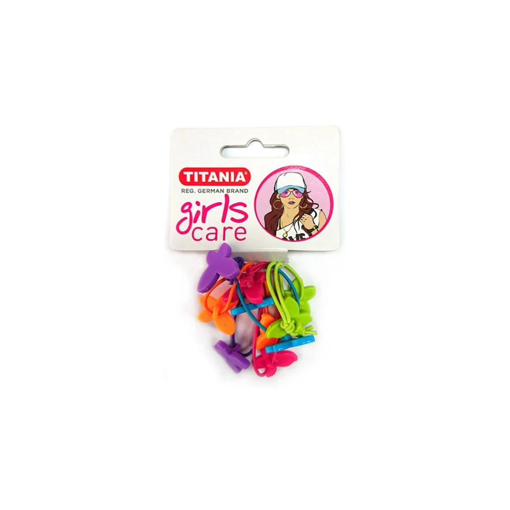 TITANIA-TWIN-BEAD-PONYTAILER-BUTTERFLY-5-PCS-PINK-BLUE-ORANGE-PURPLE-GREEN-ART-NR-7980GIRL