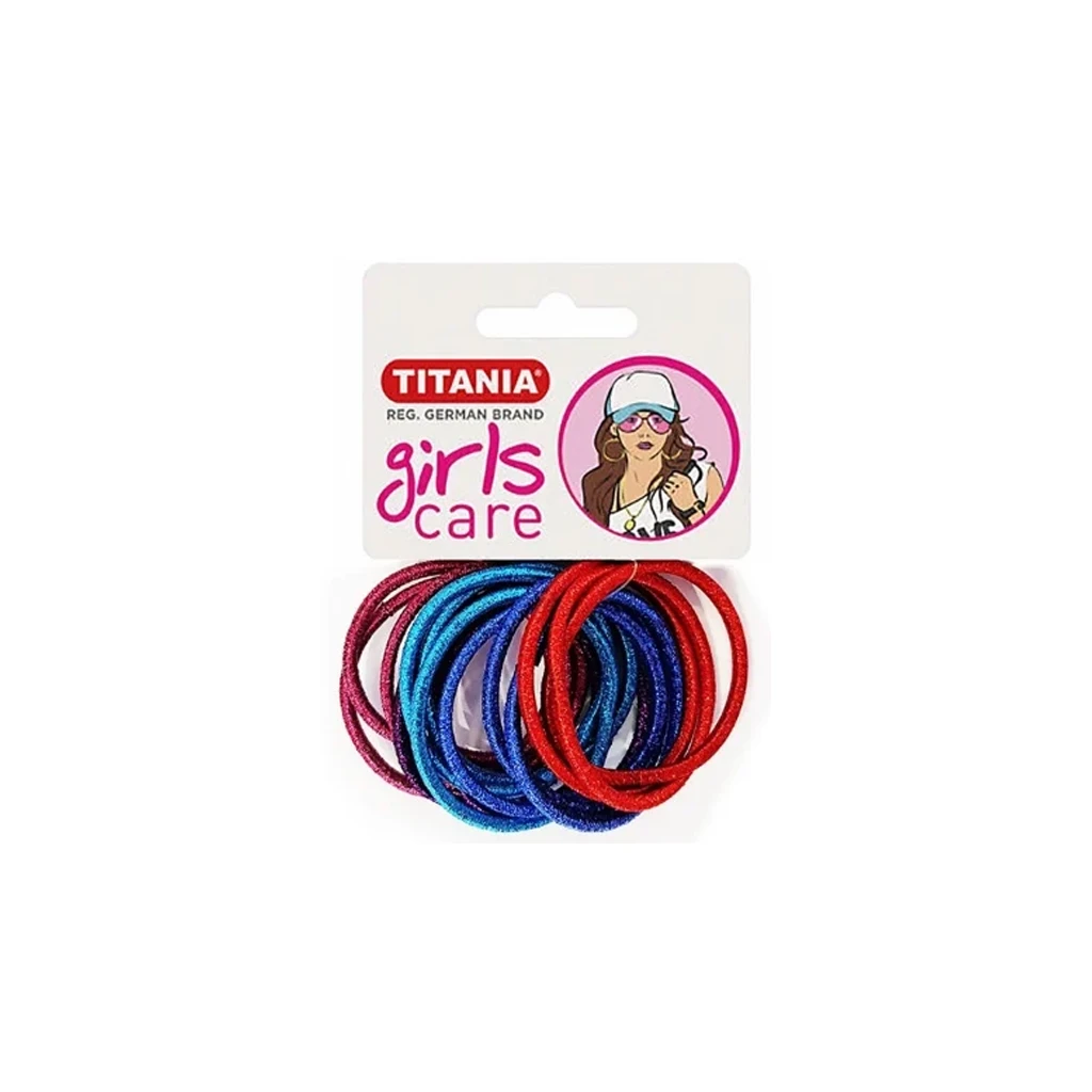 TITANIA-ELASTICS-15-PCS-GLITTER-ROSE-LILAC-TURQOUISE-BLUE-RED-ART-NR-7891